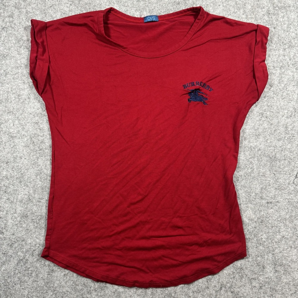 OVS Cap Sleeve Embroidered Logo T-Shirt S Red Equestrian Knight Jersey